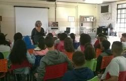 Professora aborda tema do bullying em sala de aula.