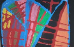 Quadro abstrato feito por usuários de saúde mental do Centro de Convivência Barreiro.